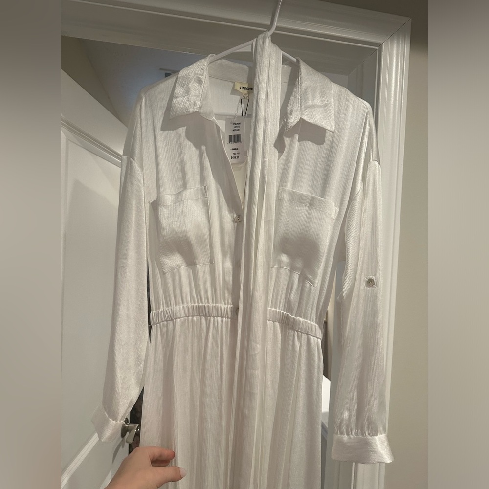 L’agence white button up dress with a tie at the waist NWT - Picture 3 of 5